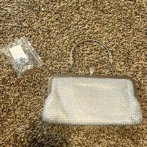 Silver sparkly handbag metal handle and chain, delicate flower details